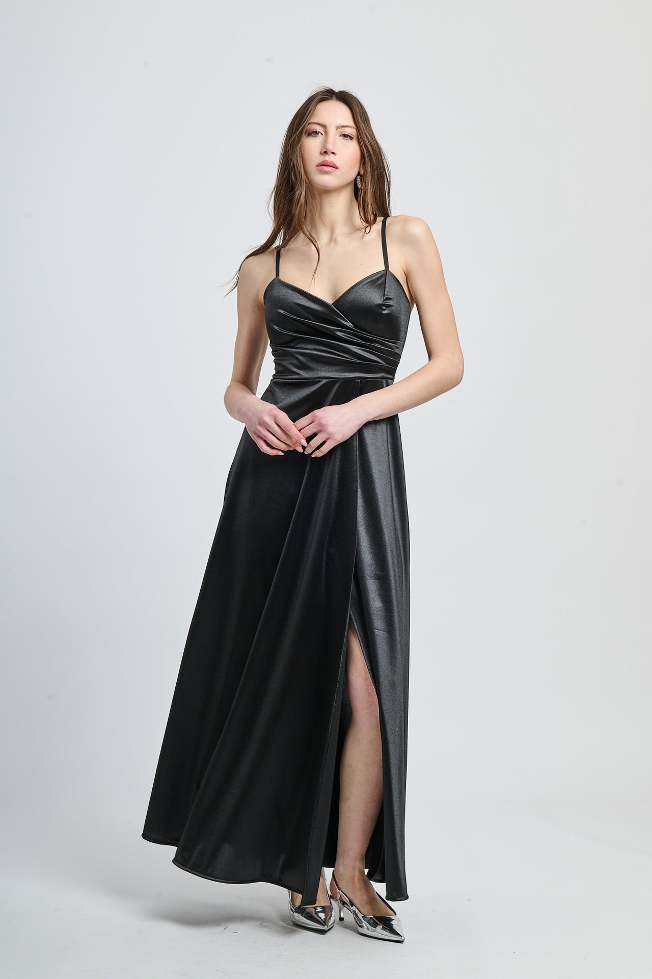 Flowing pleated suspender dress