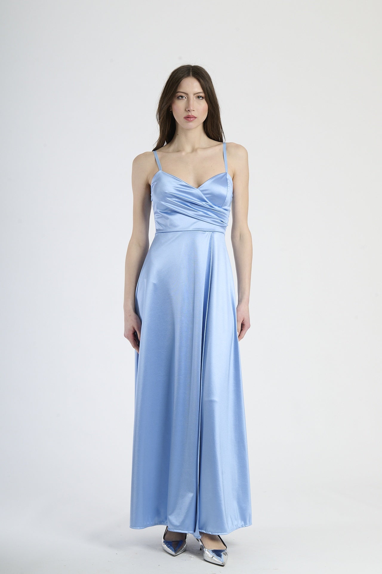 Flowing pleated suspender dress