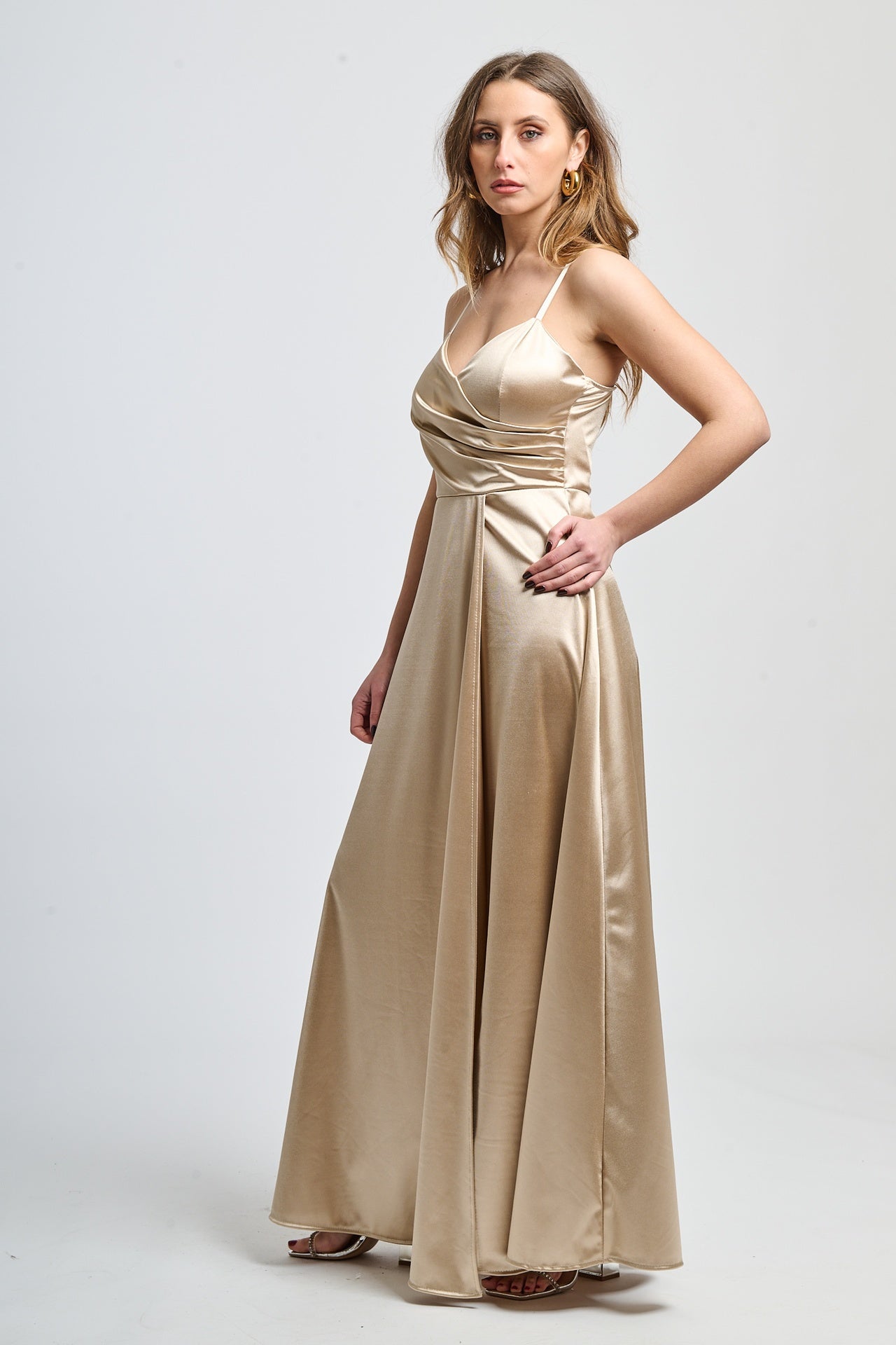 Flowing pleated suspender dress