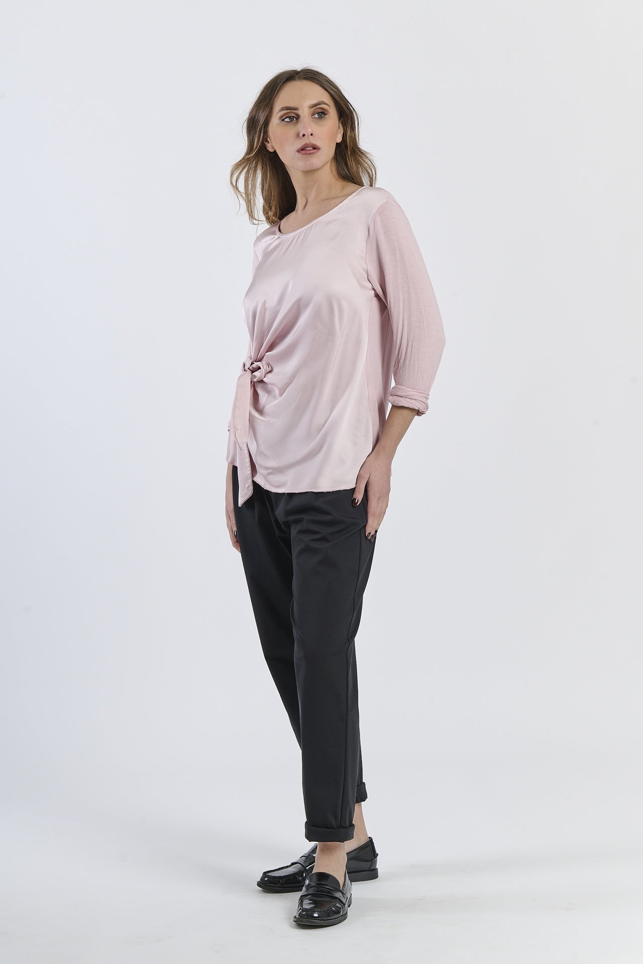 Mist Shadow Drape Ribbon Shirt