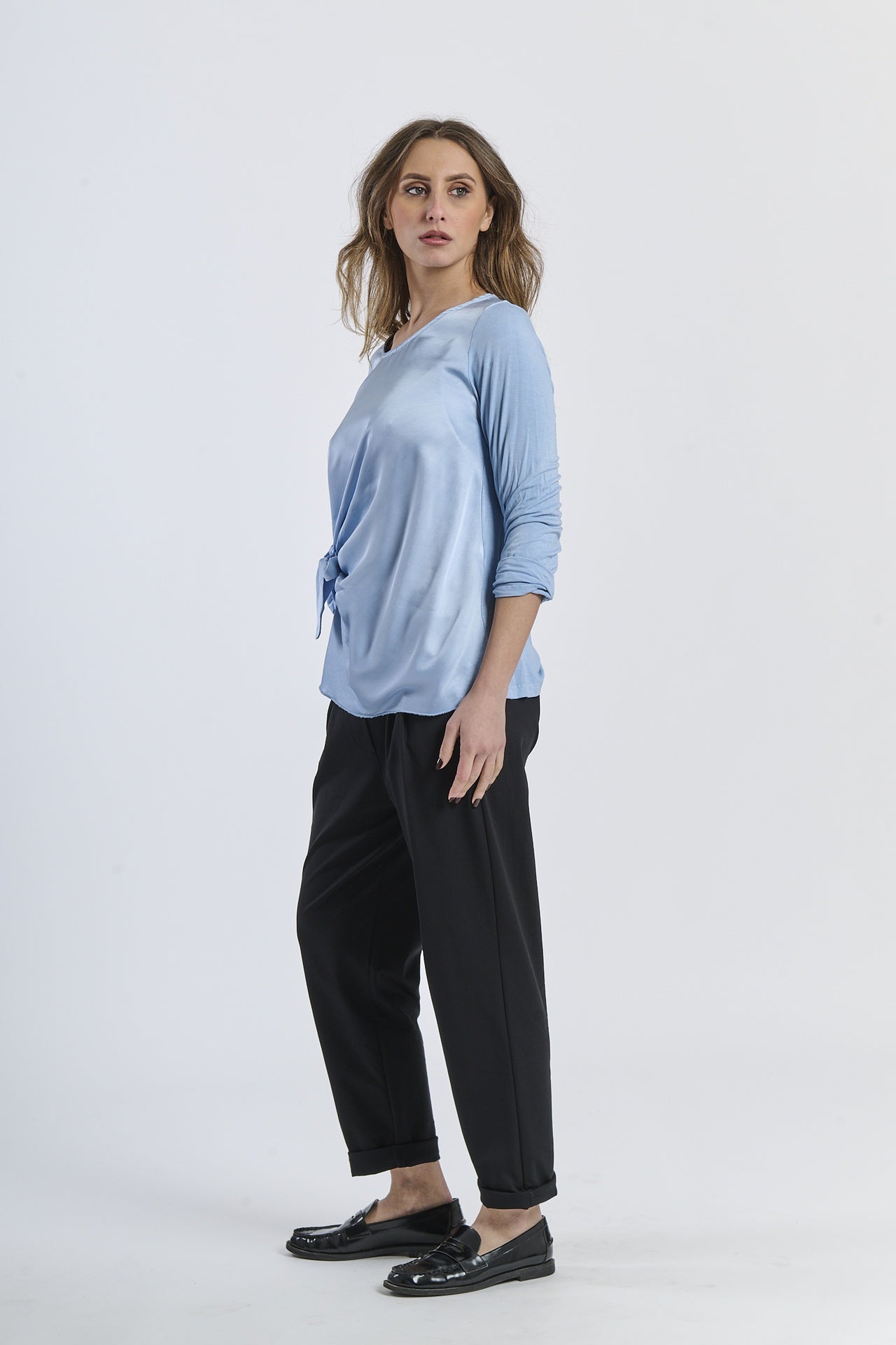 Mist Shadow Drape Ribbon Shirt