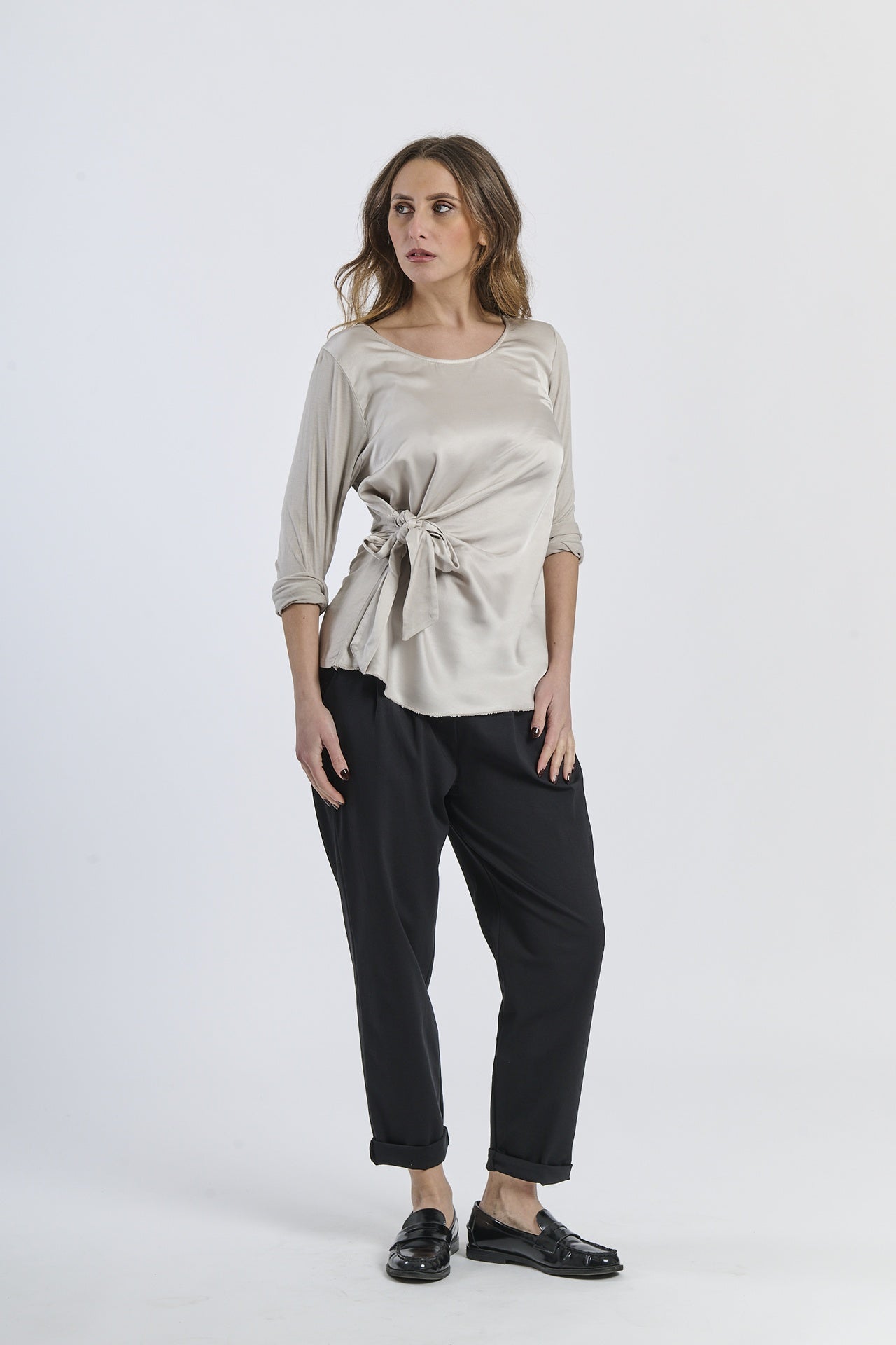 Mist Shadow Drape Ribbon Shirt