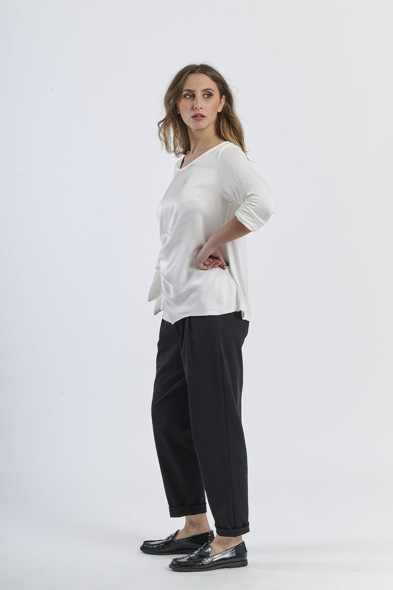 Mist Shadow Drape Ribbon Shirt