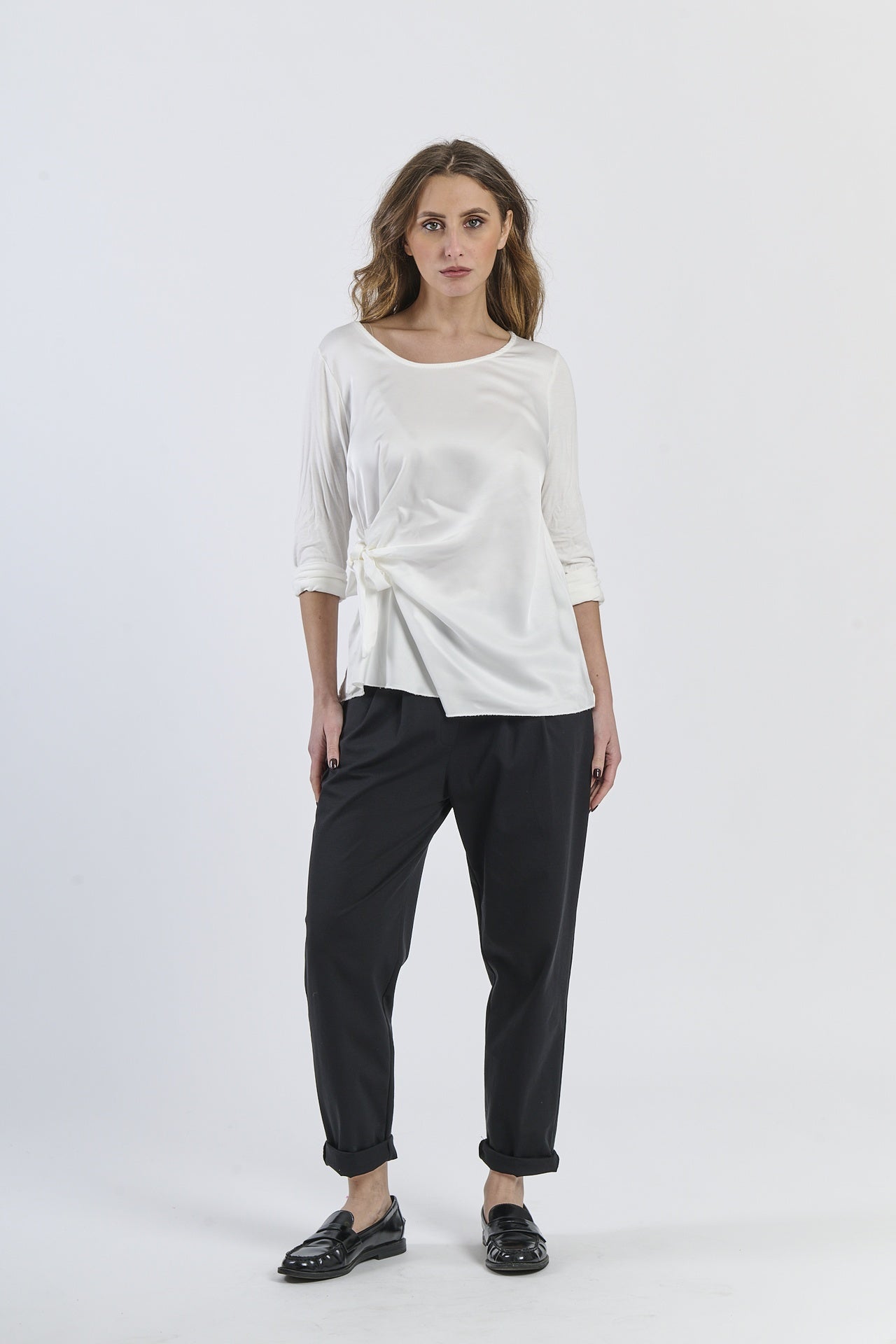 Mist Shadow Drape Ribbon Shirt