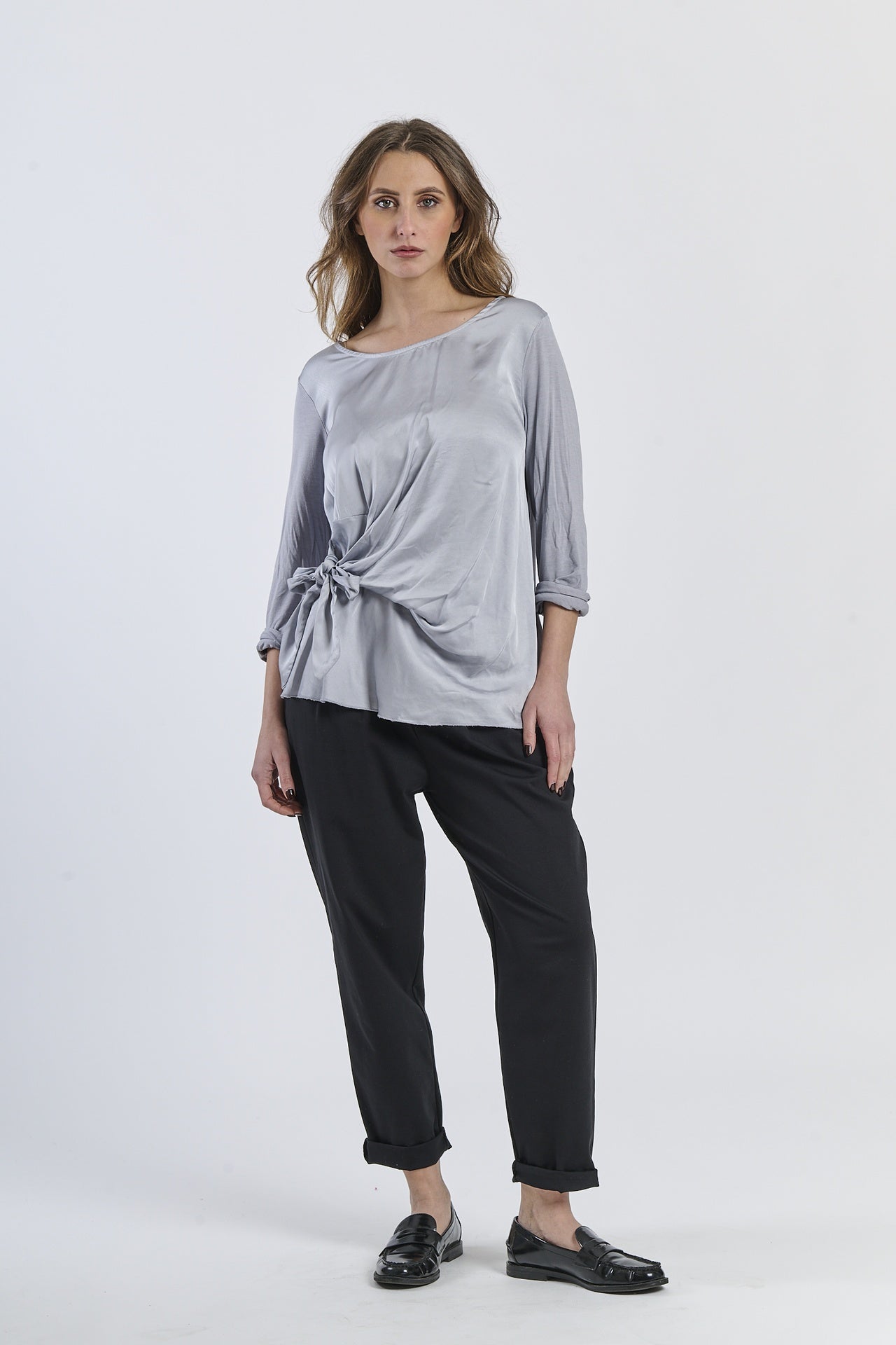 Mist Shadow Drape Ribbon Shirt
