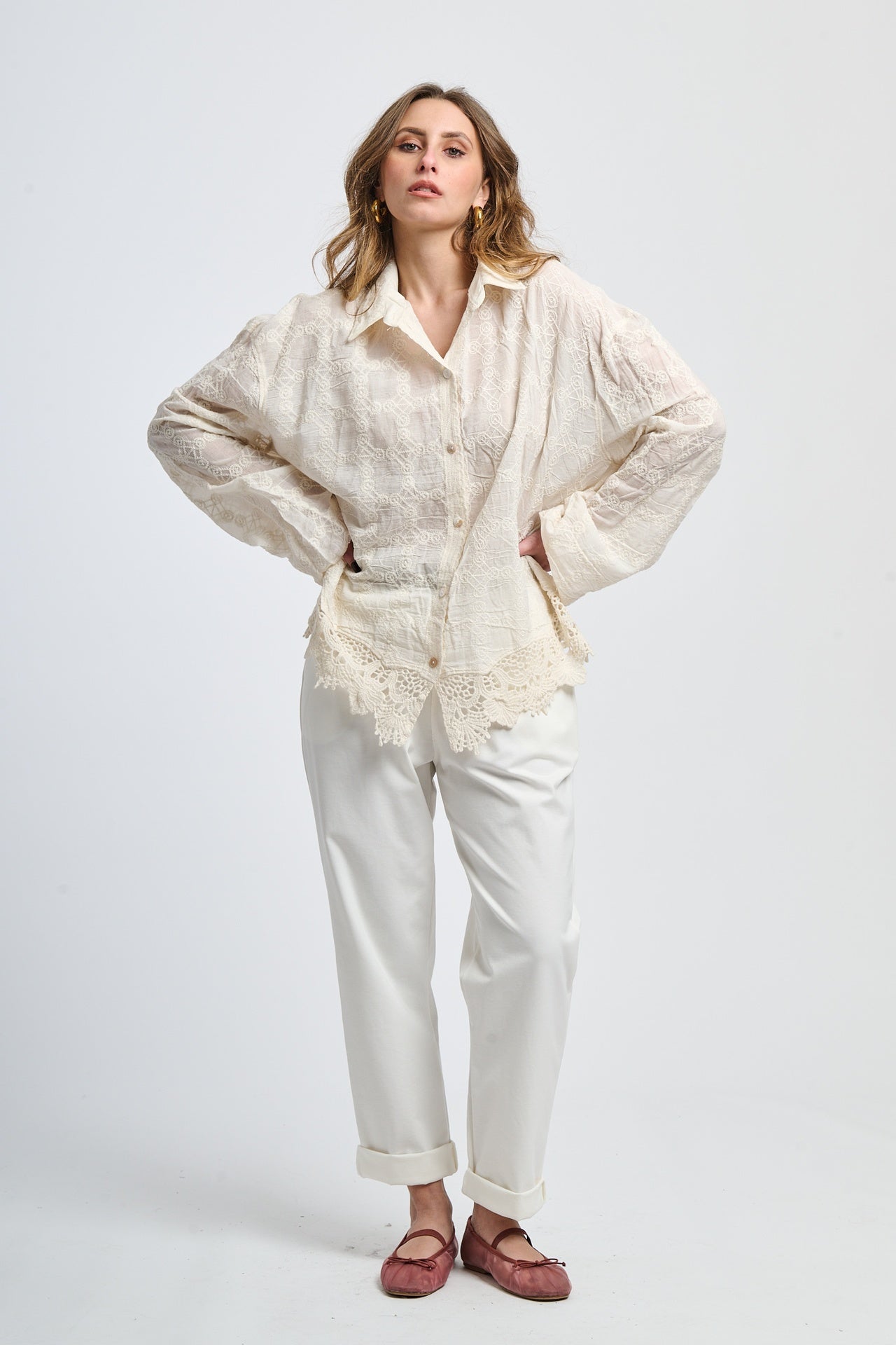 Cloud pattern silk lapel shirt