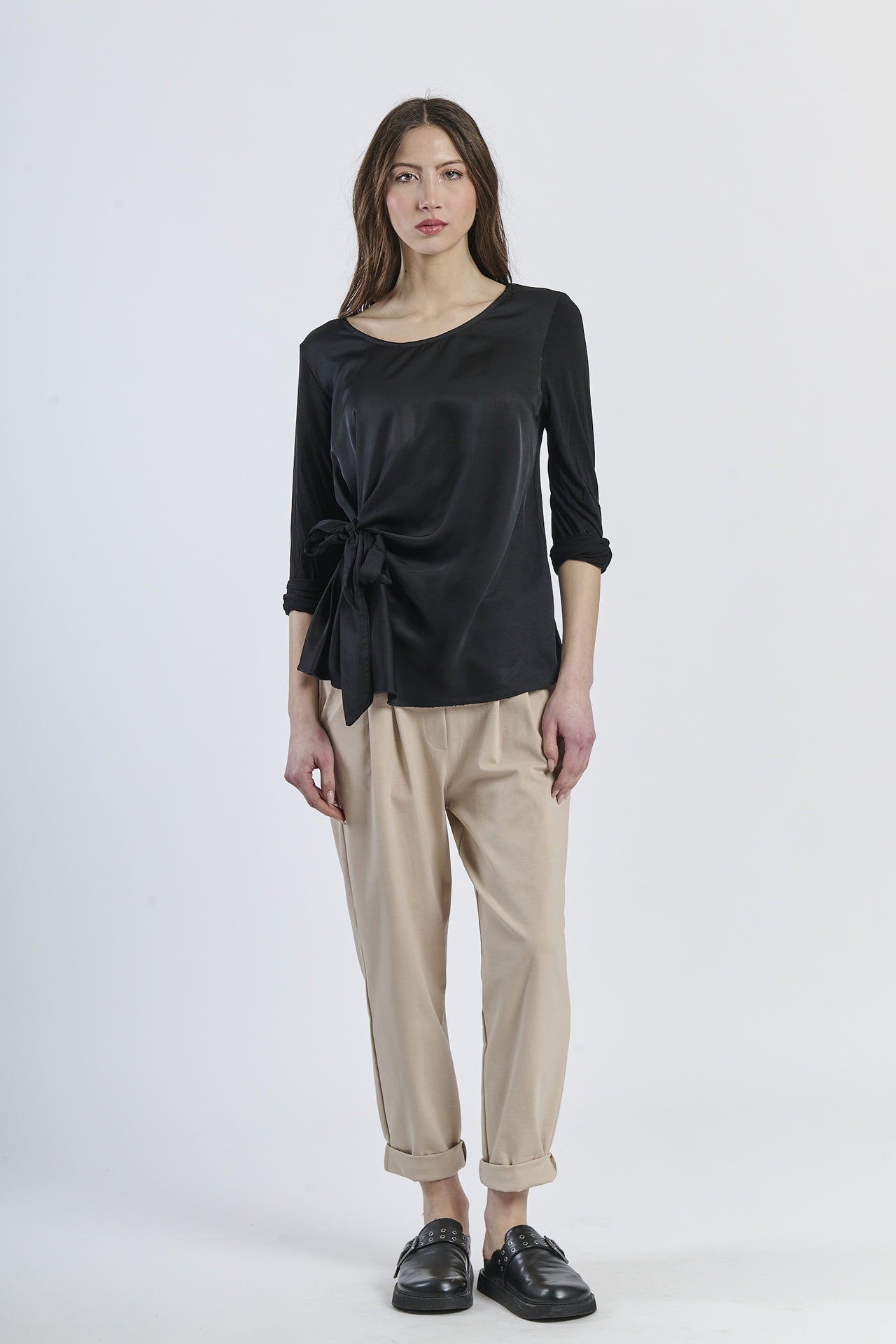 Mist Shadow Drape Ribbon Shirt