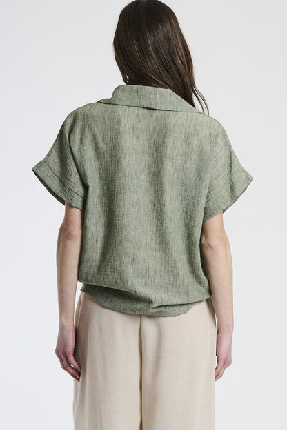 Flower knotted linen shirt