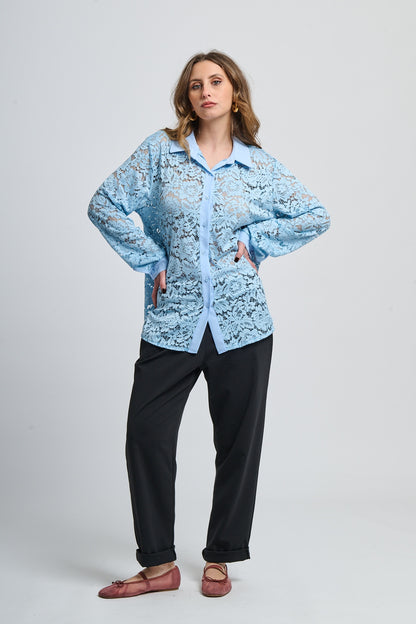 Retro pointy collar hollow shir