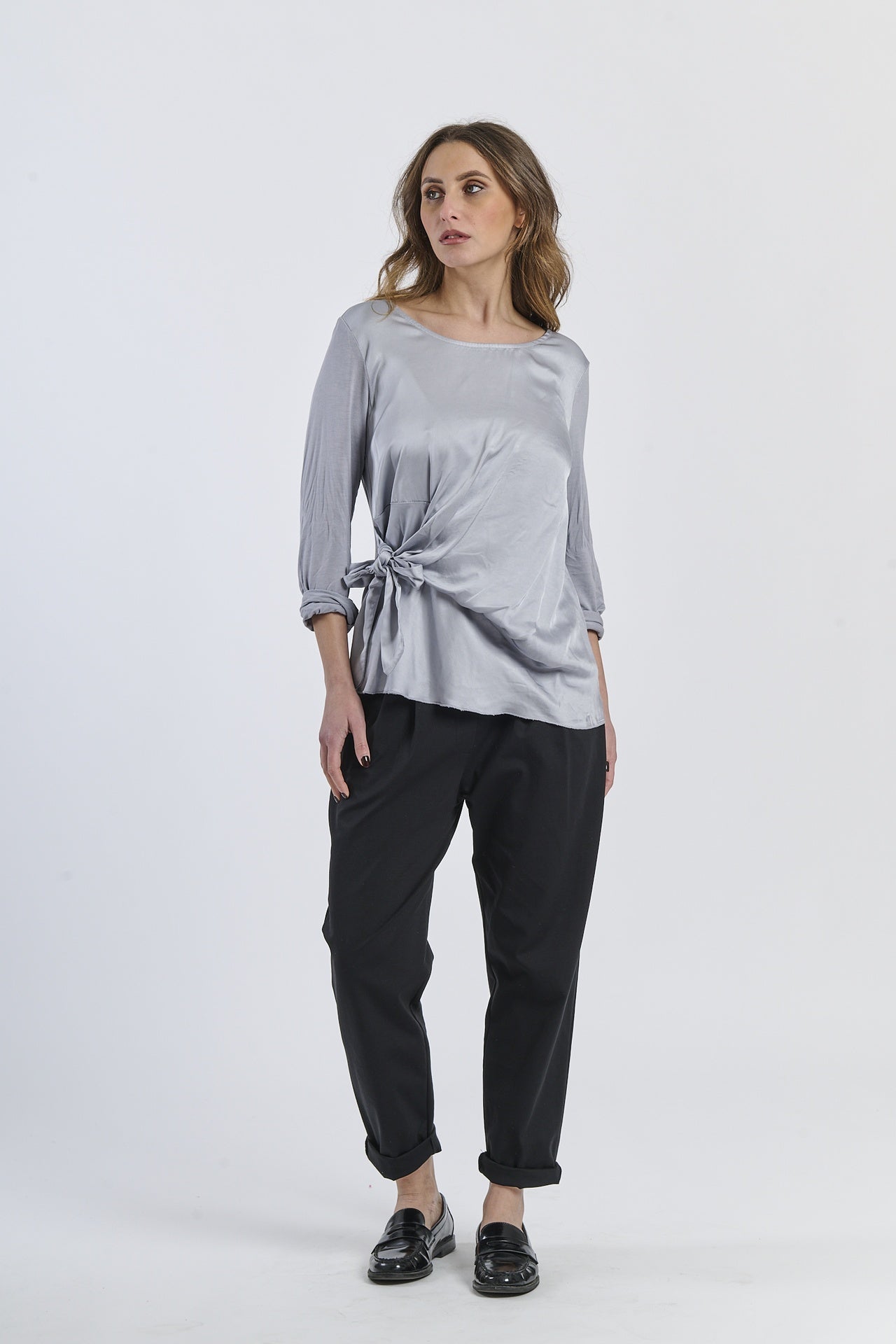 Mist Shadow Drape Ribbon Shirt