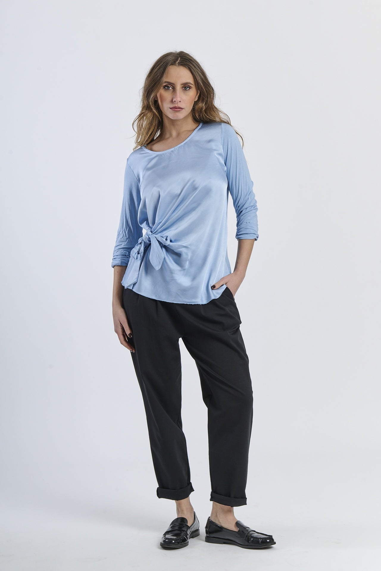 Mist Shadow Drape Ribbon Shirt