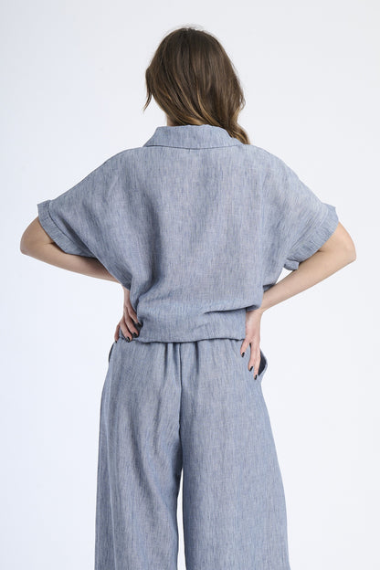 Flower knotted linen shirt