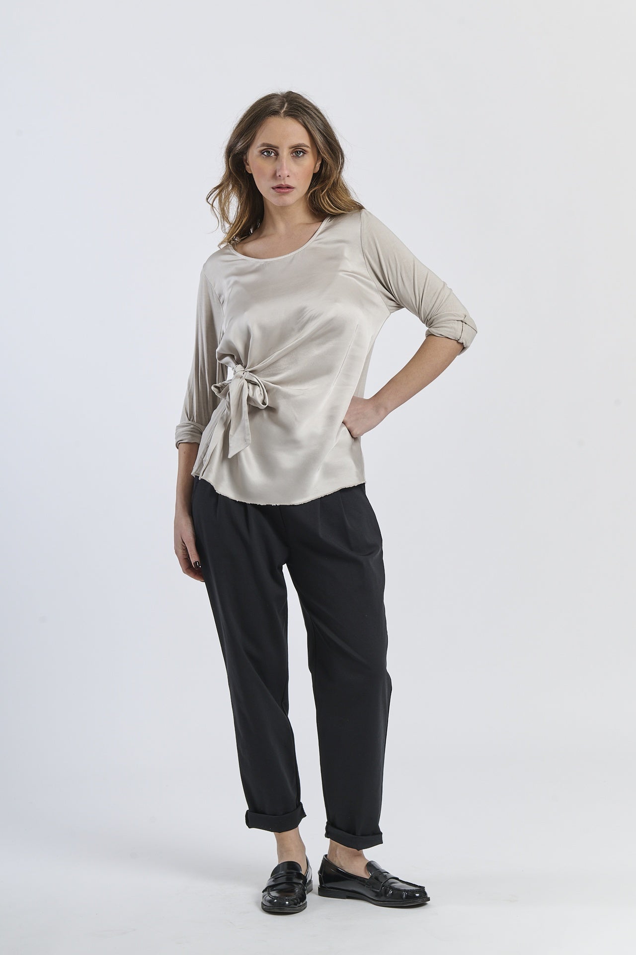 Mist Shadow Drape Ribbon Shirt