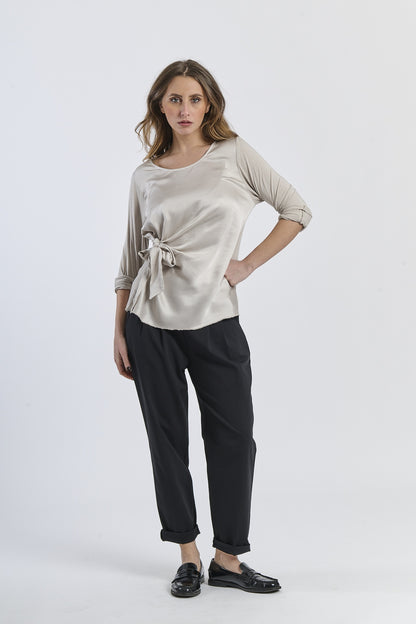 Mist Shadow Drape Ribbon Shirt