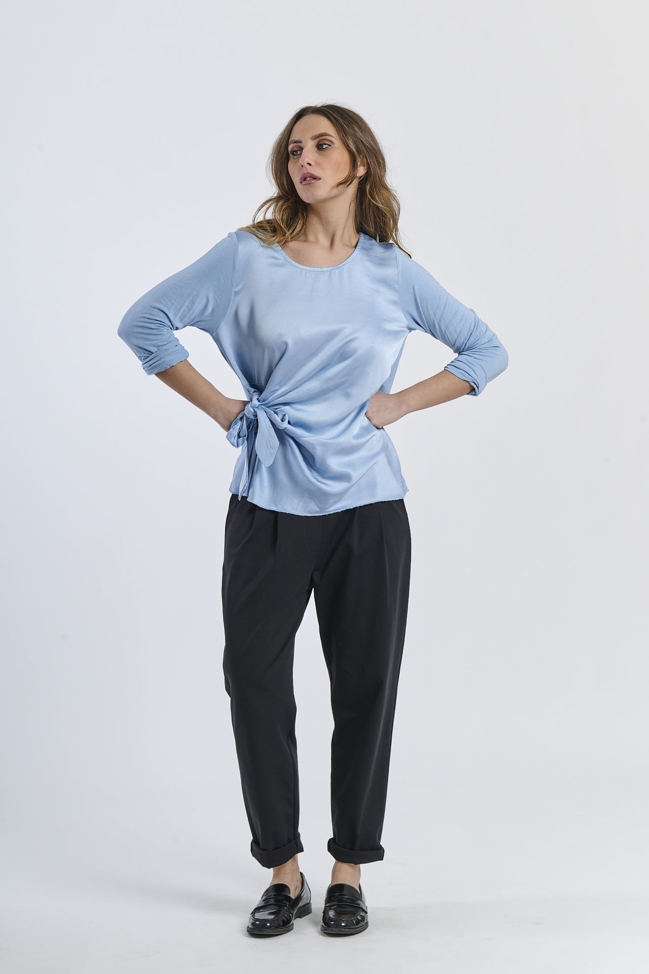 Mist Shadow Drape Ribbon Shirt