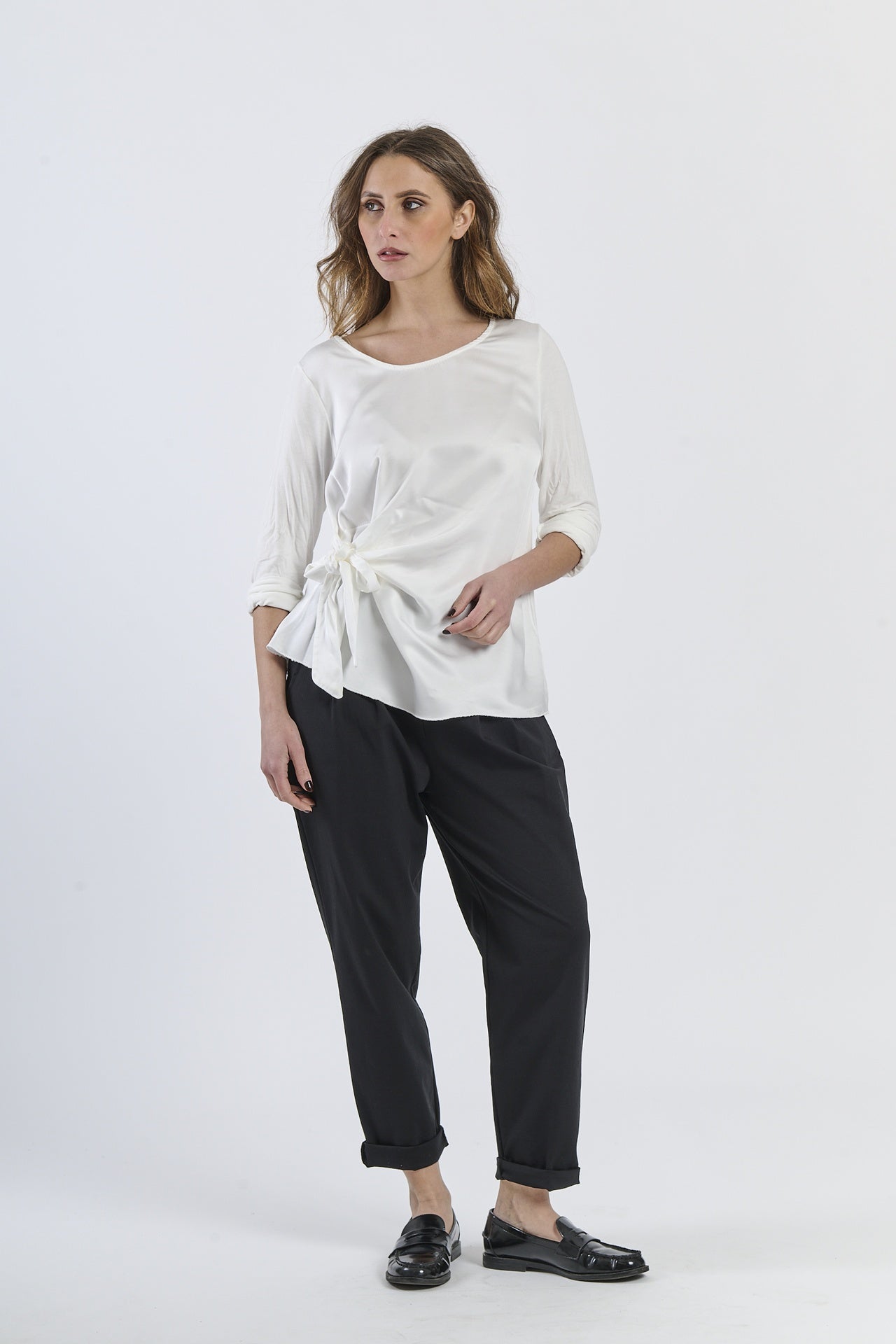 Mist Shadow Drape Ribbon Shirt