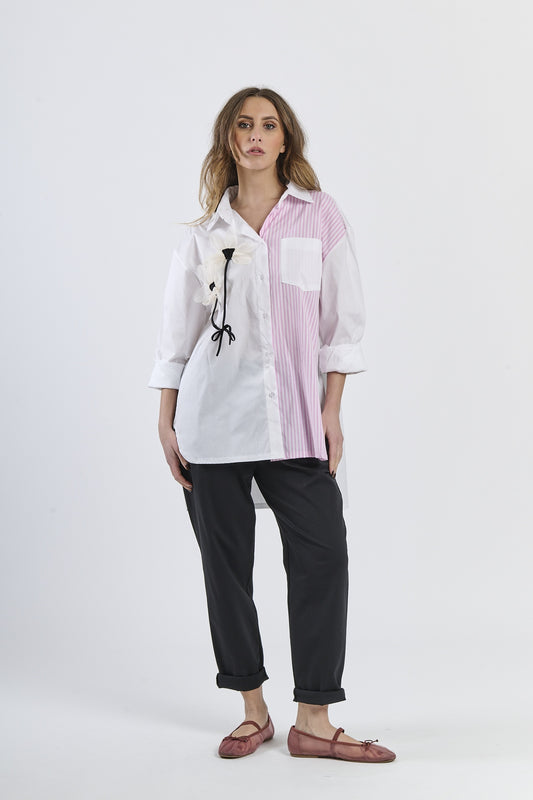 Floral lapel contrast shirt