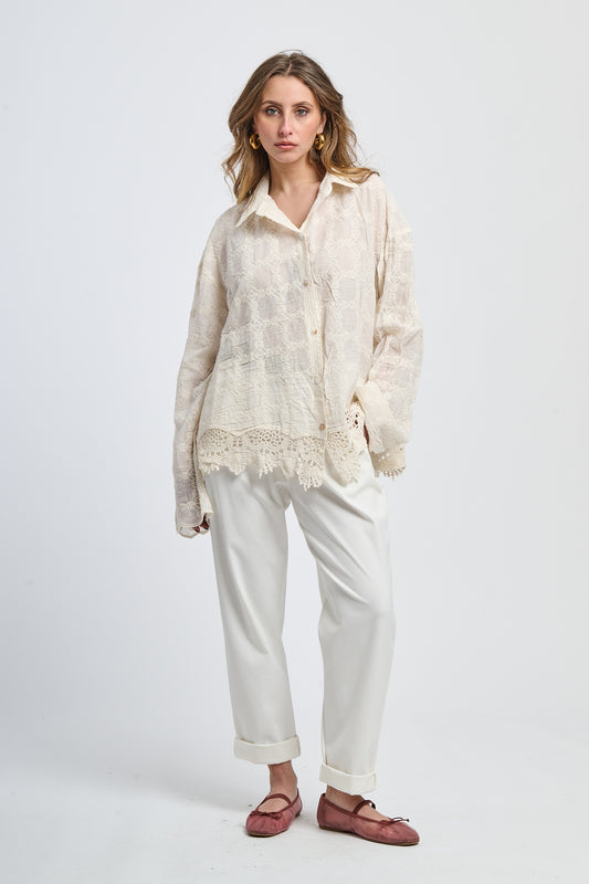 Cloud pattern silk lapel shirt