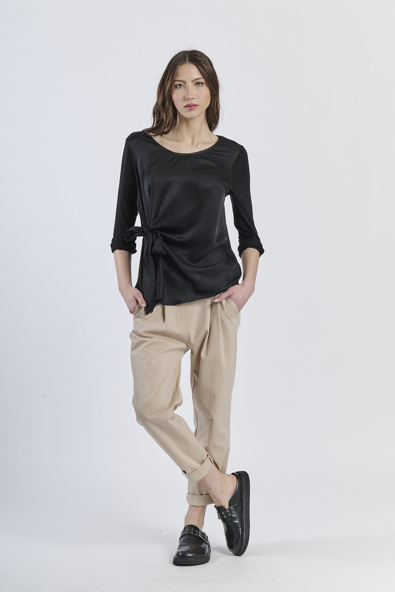 Mist Shadow Drape Ribbon Shirt