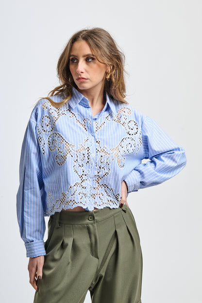 Feather Shimmer Vertical Stripe Shirt