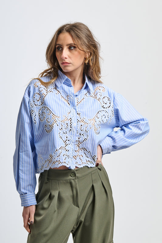 Feather Shimmer Vertical Stripe Shirt