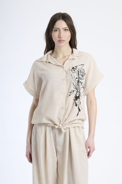 Flower knotted linen shirt