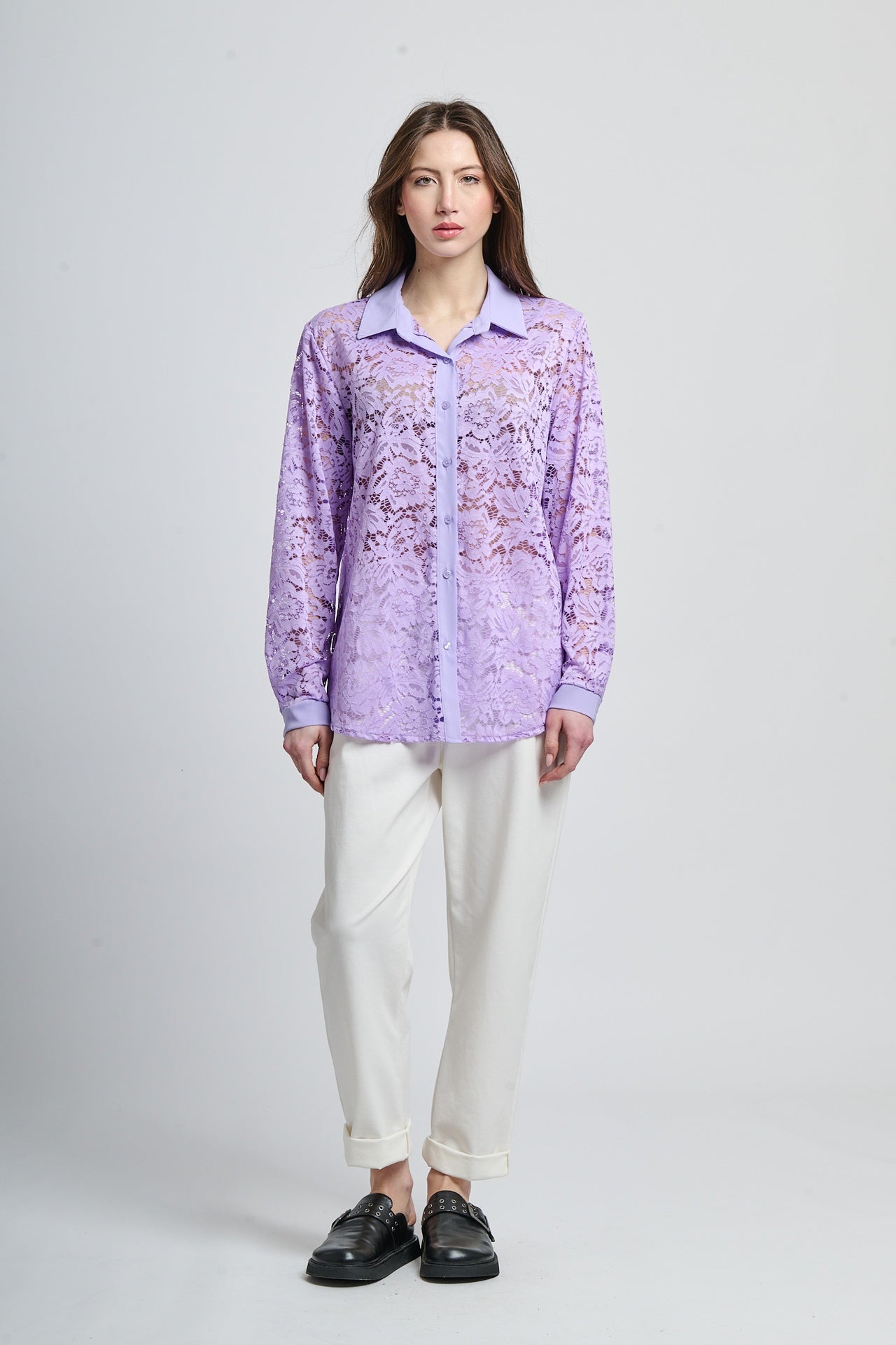 Retro pointy collar hollow shir