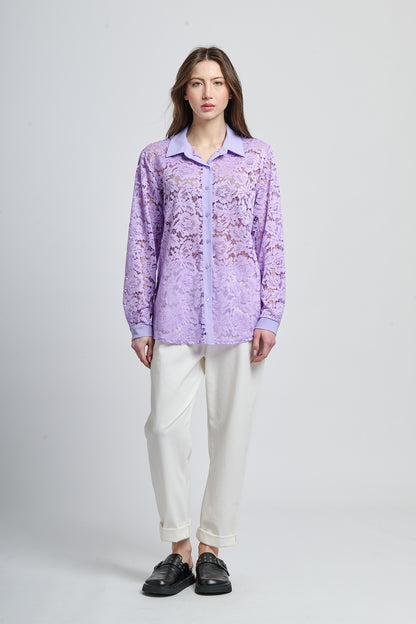 Retro pointy collar hollow shir