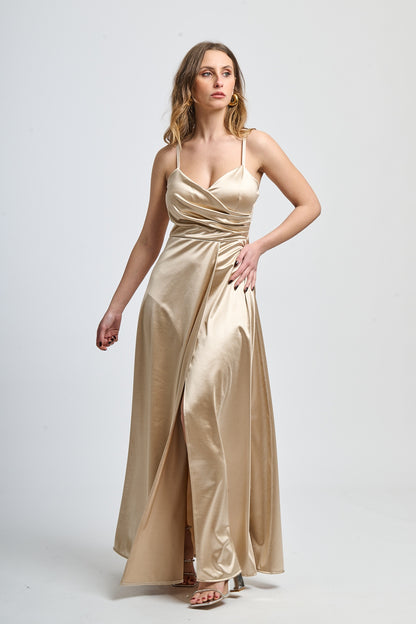Flowing pleated suspender dress
