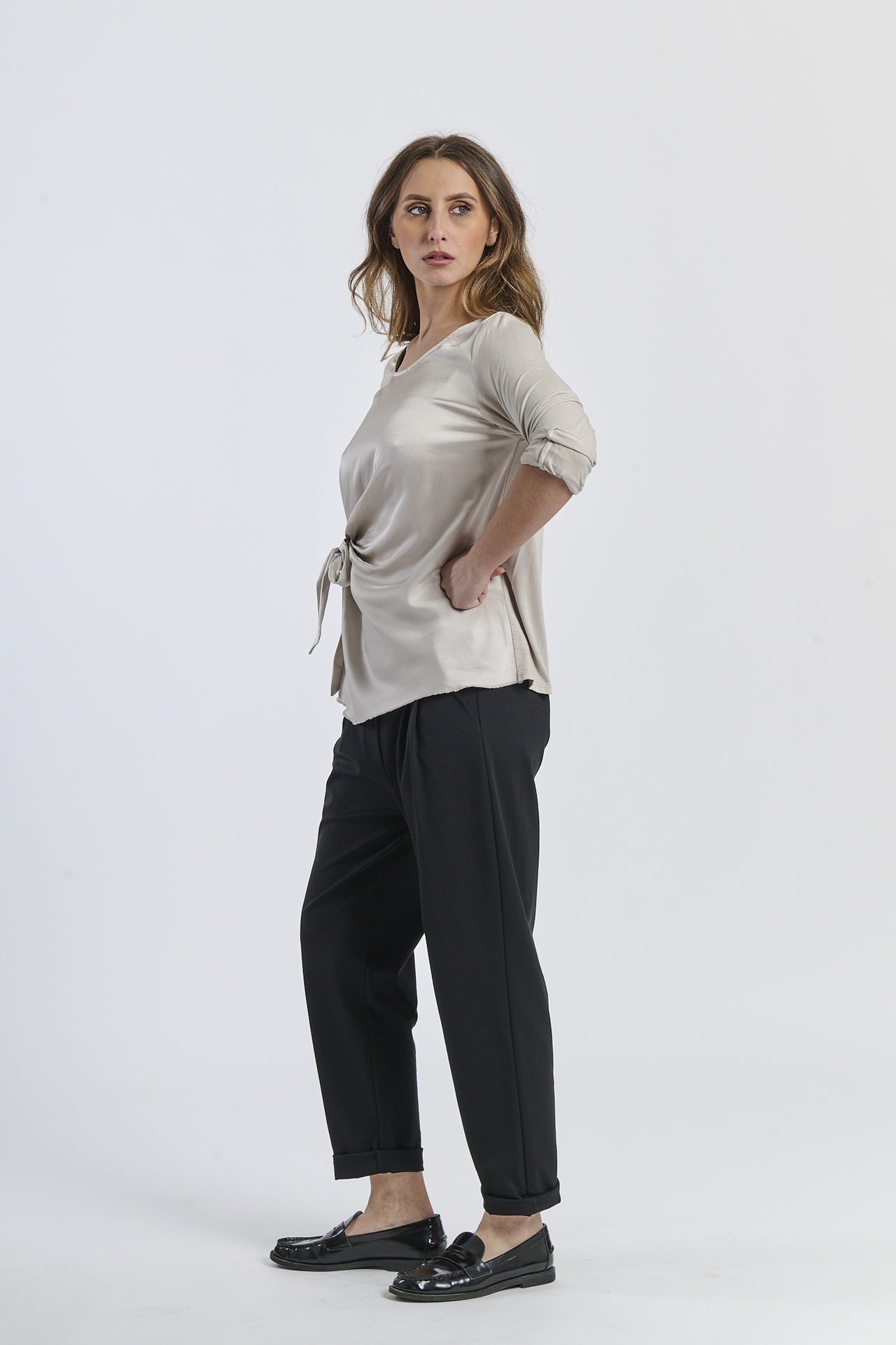 Mist Shadow Drape Ribbon Shirt