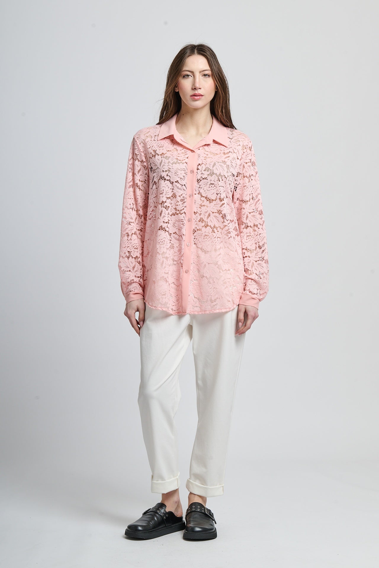 Retro pointy collar hollow shir