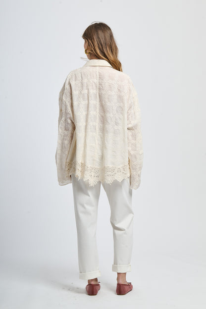 Cloud pattern silk lapel shirt