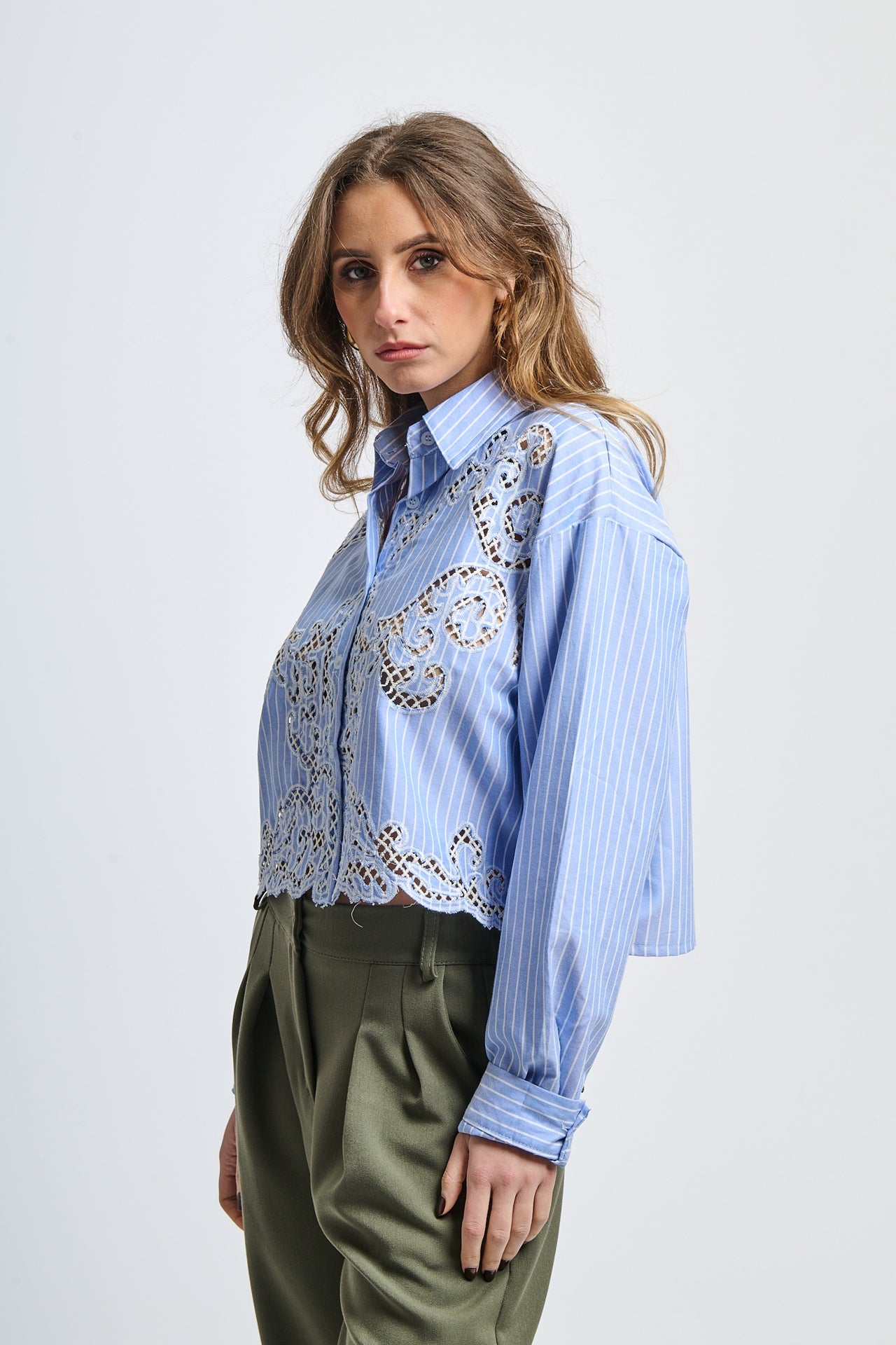 Feather Shimmer Vertical Stripe Shirt
