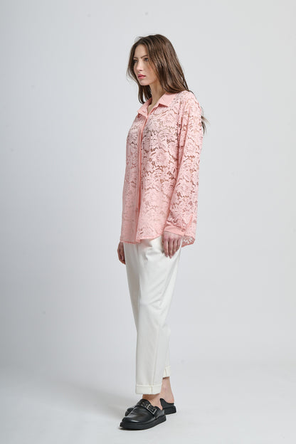 Retro pointy collar hollow shir