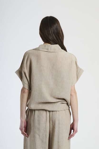 Flower knotted linen shirt