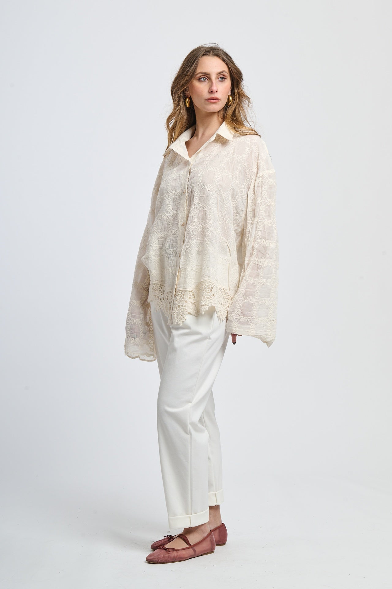 Cloud pattern silk lapel shirt