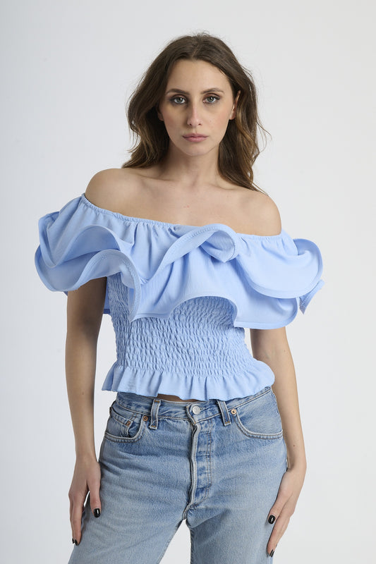 Yubo off-shoulder cropped shirt