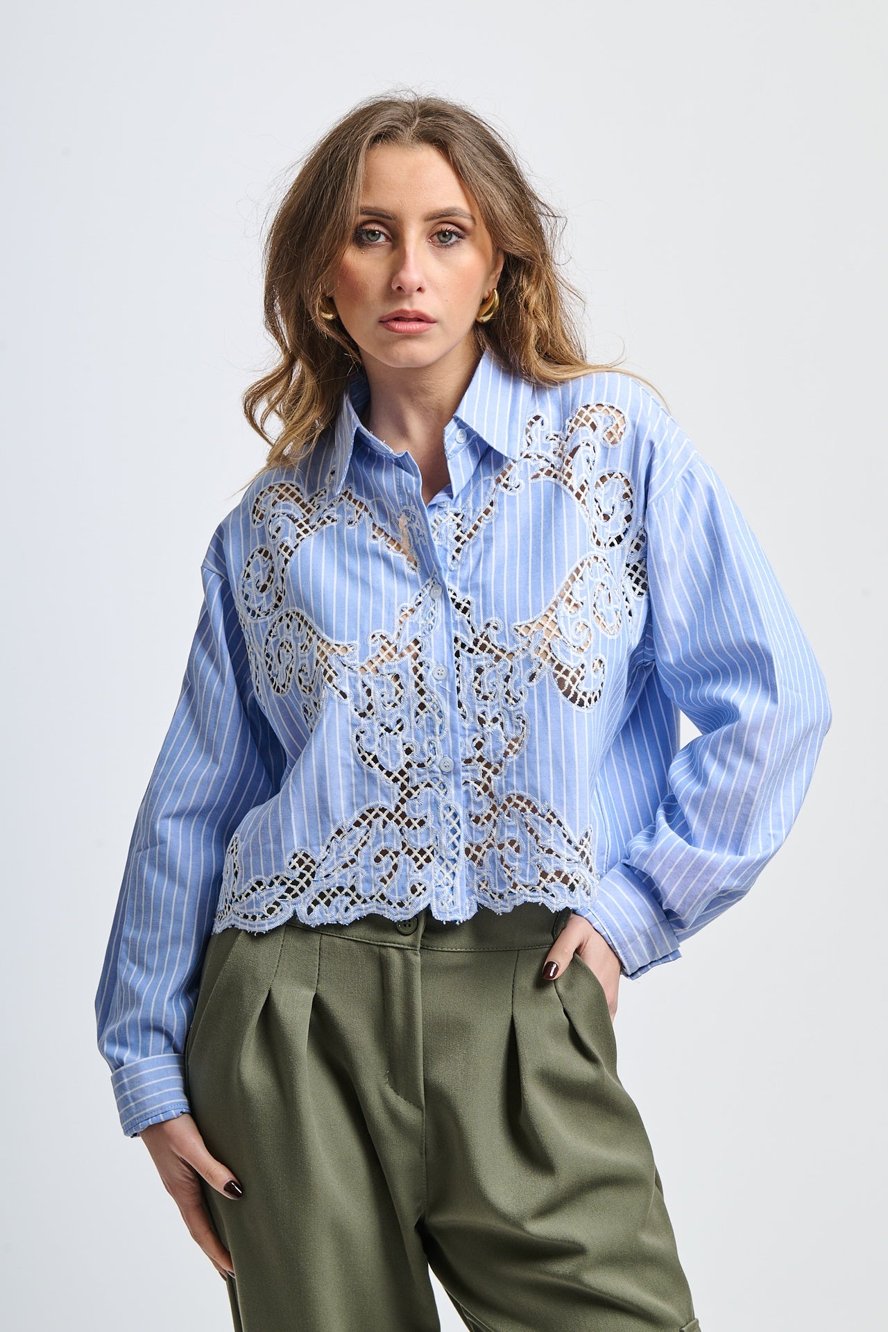 Feather Shimmer Vertical Stripe Shirt