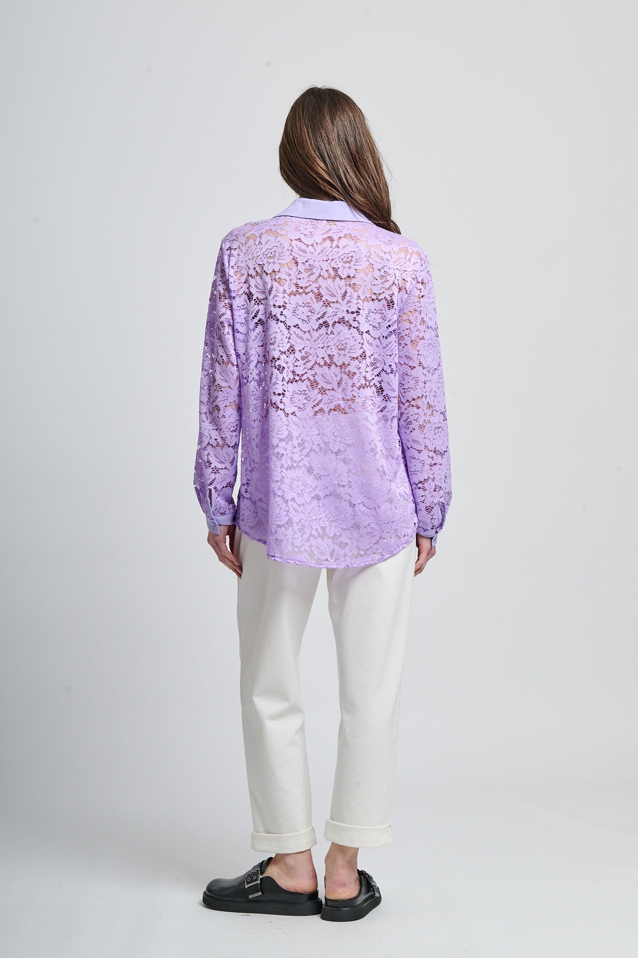Retro pointy collar hollow shir