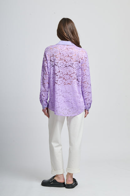 Retro pointy collar hollow shir